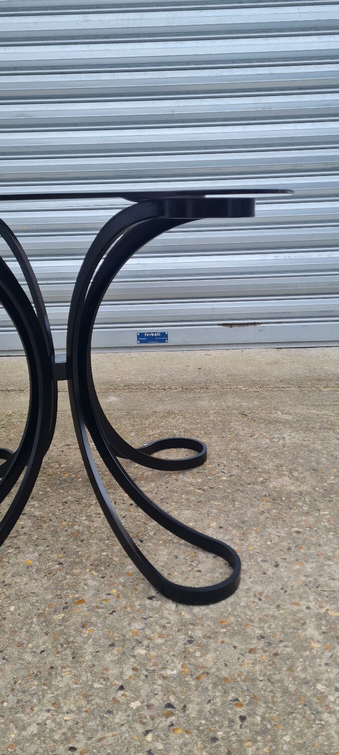 Space Age table in steel with smoked glass top, 1970