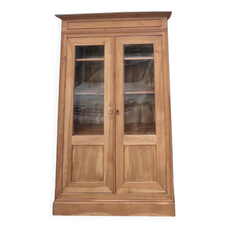 Armoire , vaisselier vitré ancien en bois massif brut, rénové