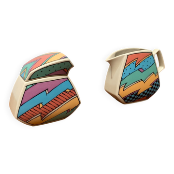 Pot à lait et sucrier série Flash One postmoderne par Dorothy Hafner pour Rosenthal, années 1980, ensemble de 2