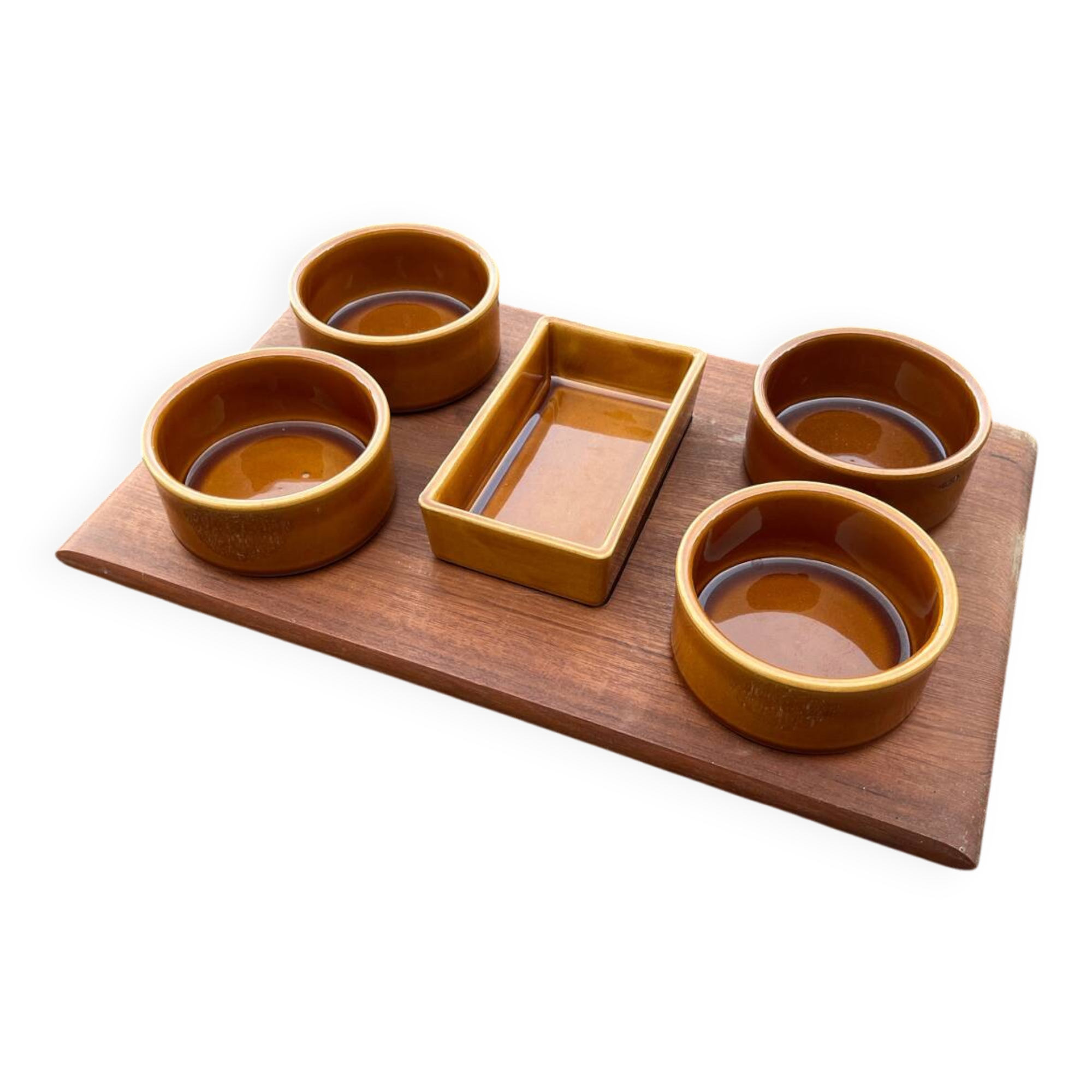 Vintage teak ceramic aperitif serving tray Stylform design
