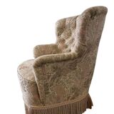 Fauteuil vintage rose clair à fleurs / fauteuil une place avec franges
