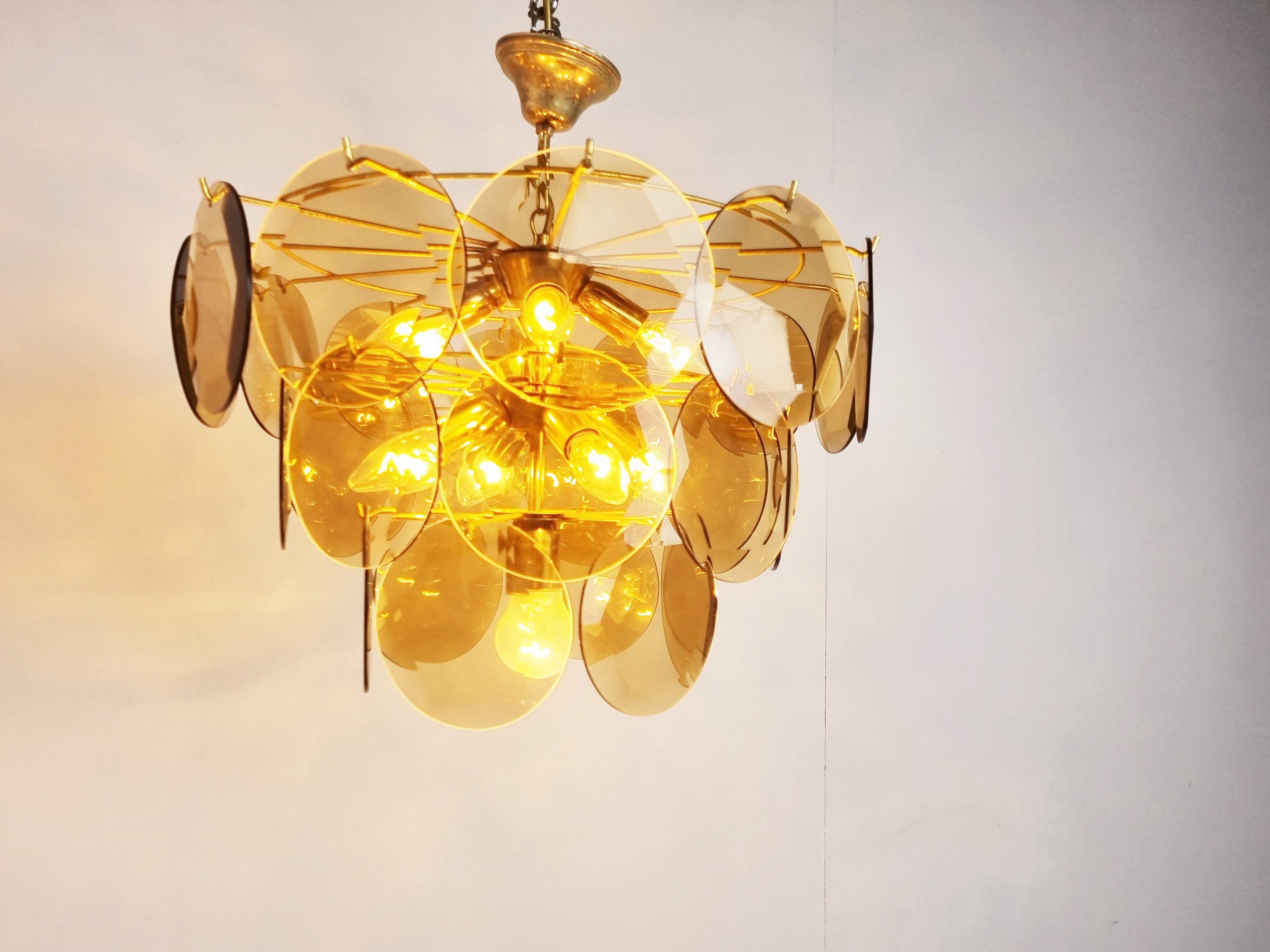 Mid century glass disk chandelier, 1970s