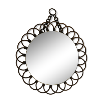 Rattan mirror "art vannerie" 60s 54cm