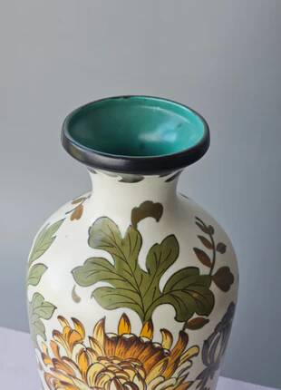 Grand vase floral multicolore en céramique Royal Gouda Porcelain Zuid Holland