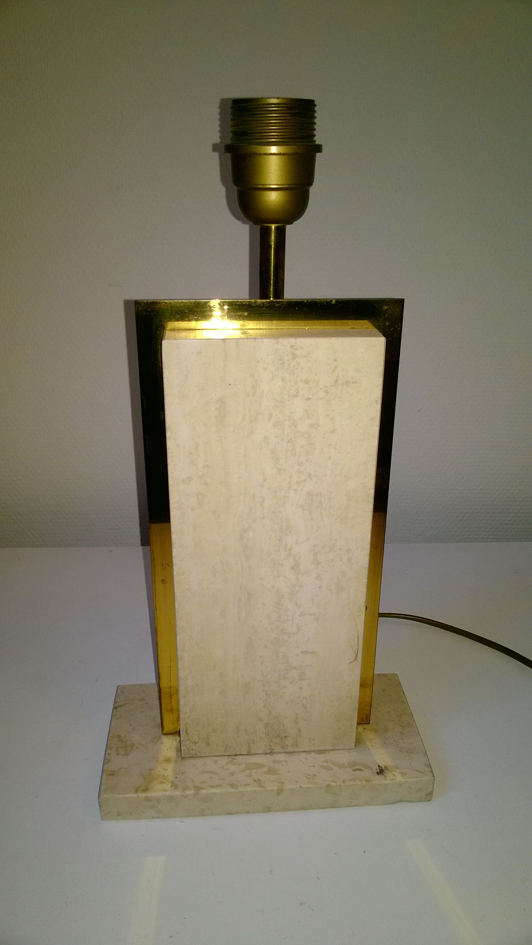 Travertine and gilded brass table lamp by Camille Breesch Belgium 1970