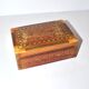 Vintage wooden box with straw marquetry and mother-of-pearl decoration.