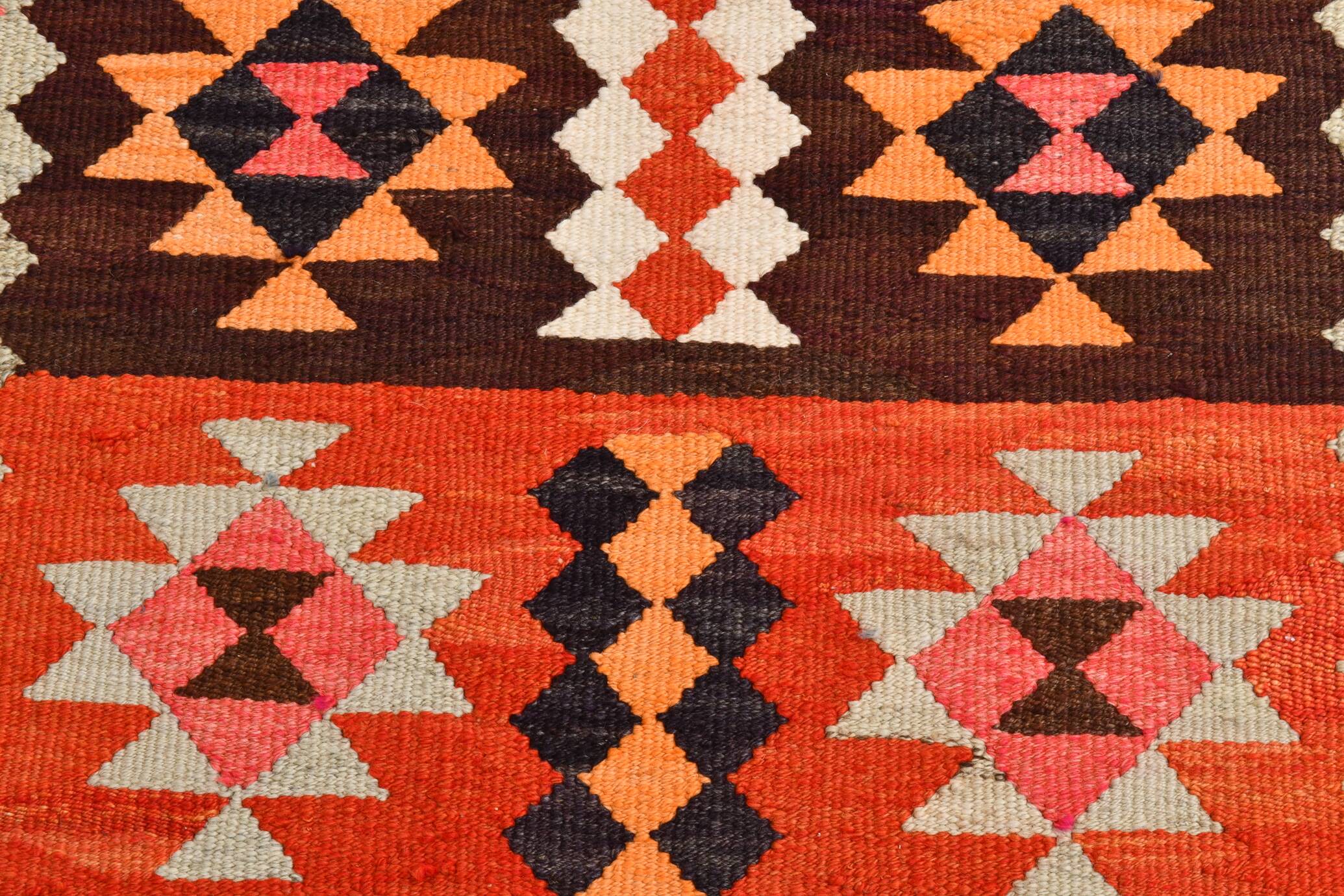 3x11 Orange Tribal Kilim Runner Rug 93x330Cm