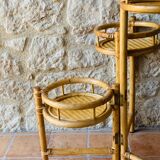 Vintage folding plant holder in bamboo and rattan, circa 1970's