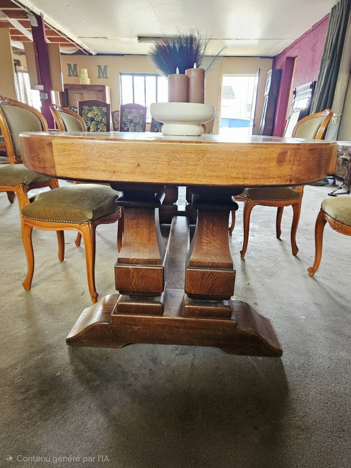 Large antique monastery table in solid oak – exceptional tabletop