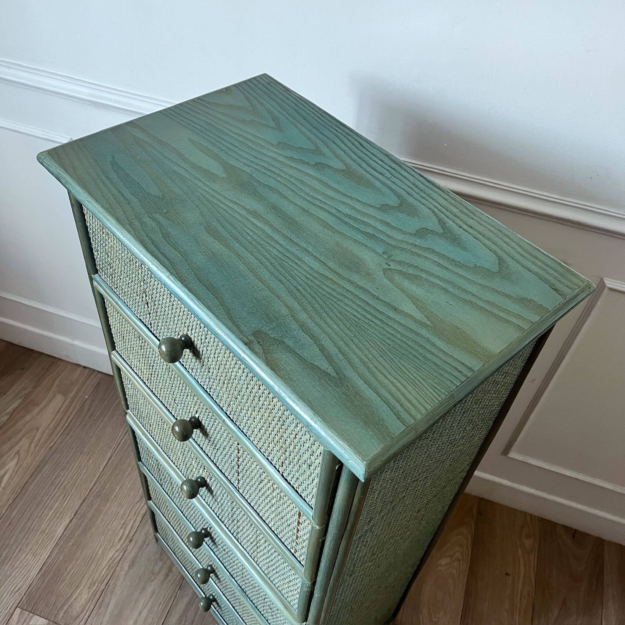Vintage woven wicker chest of drawers