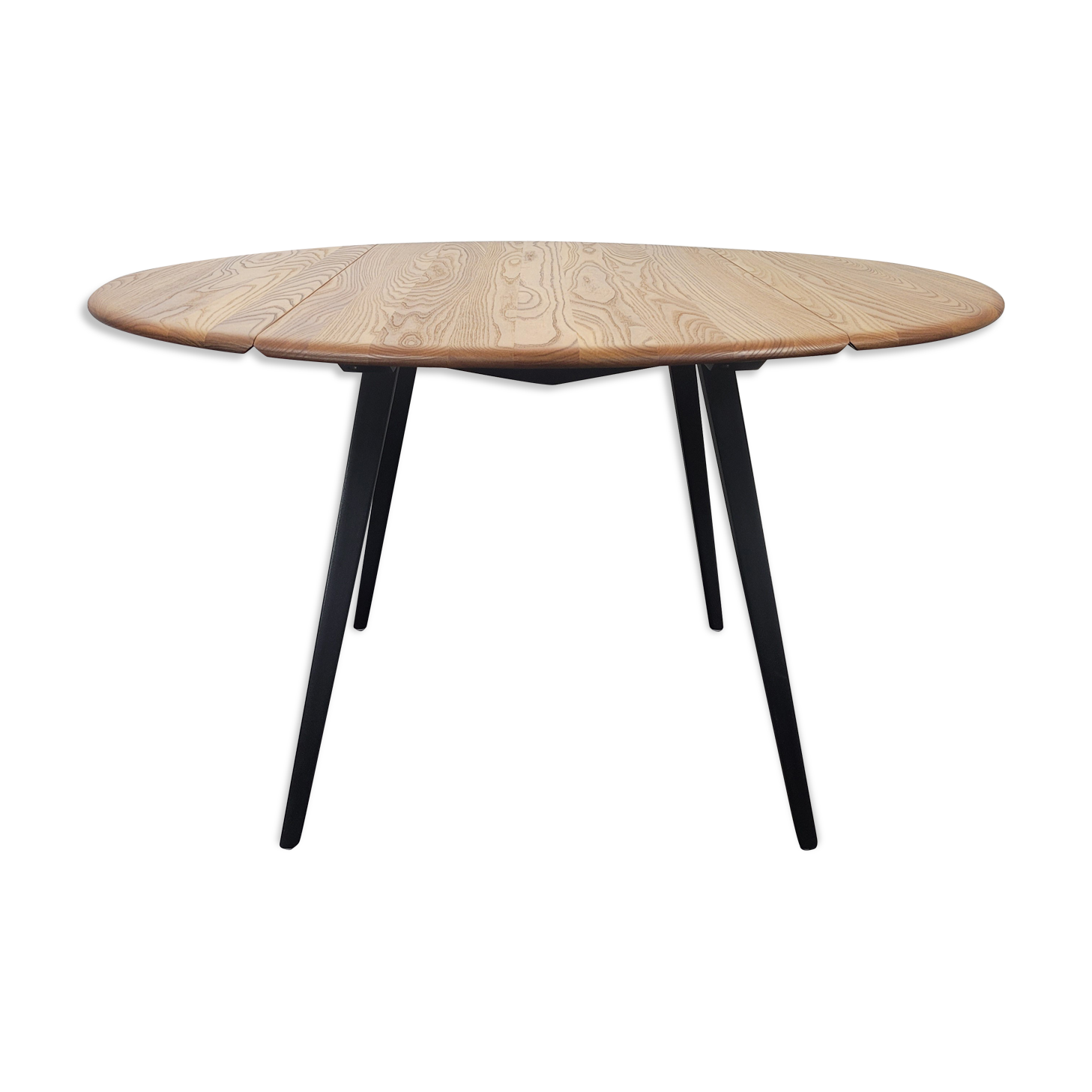 Ercol round drop leaf dining table - black leg, 1960