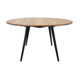 Ercol round drop leaf dining table - black leg, 1960