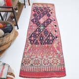 3x9 navy blue & pink turkish runner rug 79x272cm