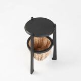 Art Nouveau side table in blackened wood with storage basket, Belgium ca. 1910