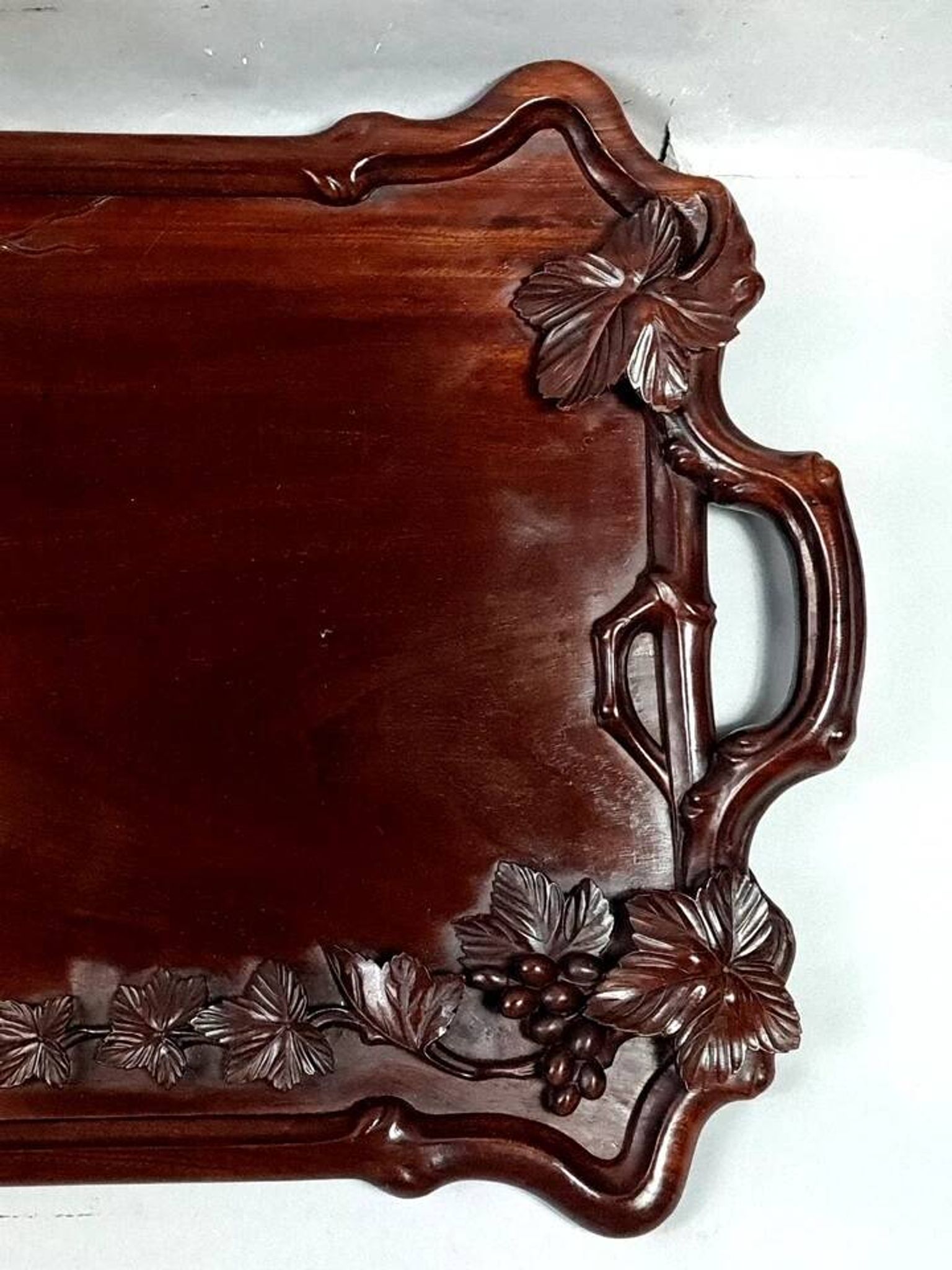 Antique rosewood serving tray carved with vines China D058