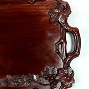 Antique rosewood serving tray carved with vines China D058