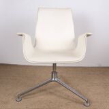 Danish armchair, white leather + chrome steel, model fk 6725 or “tulip chair”, preben fabricius/knoll