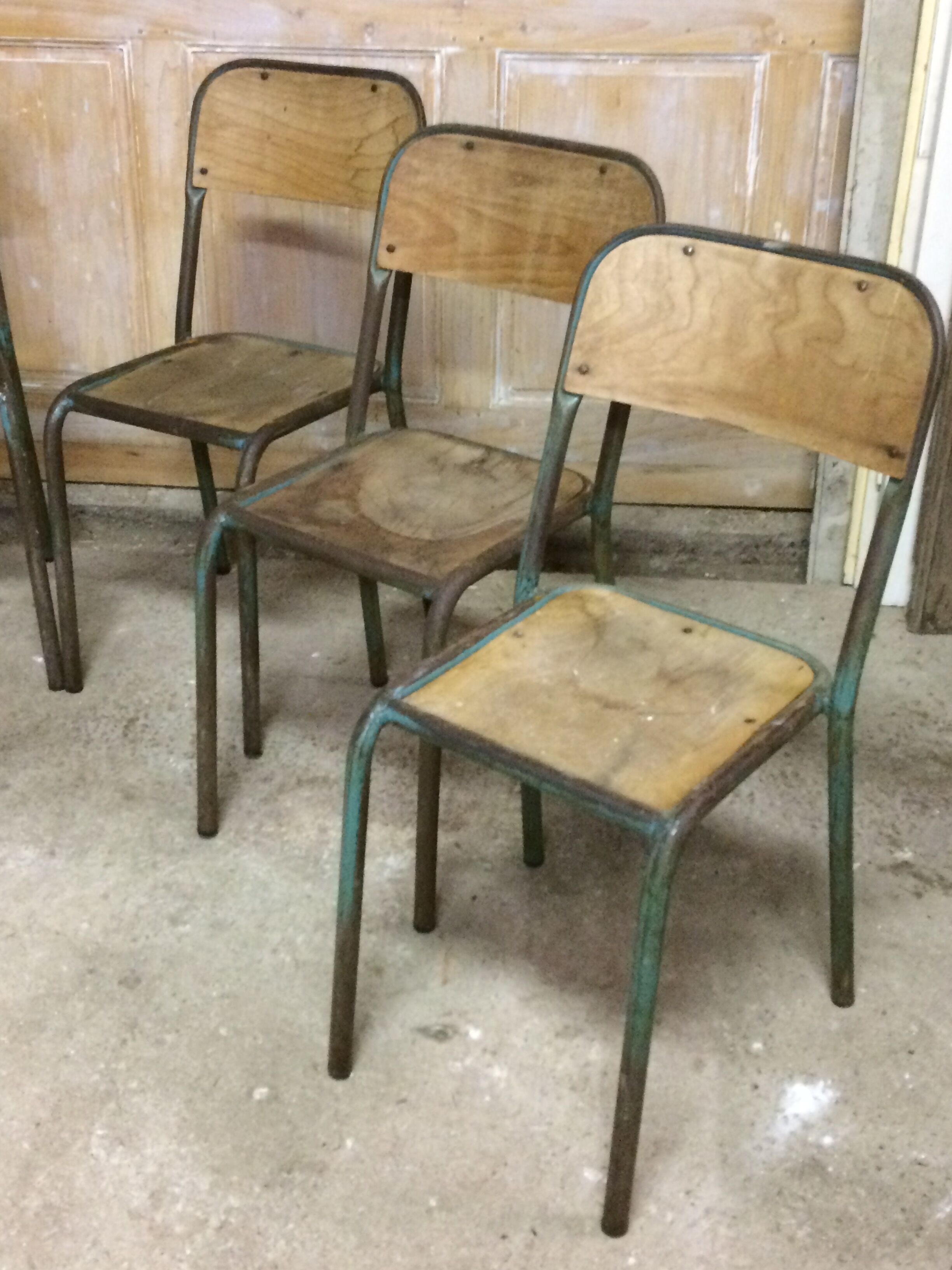 Set of 6 vintage wooden & metal chairs