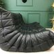 Black leather three seater sofa Togo by Ligne Roset