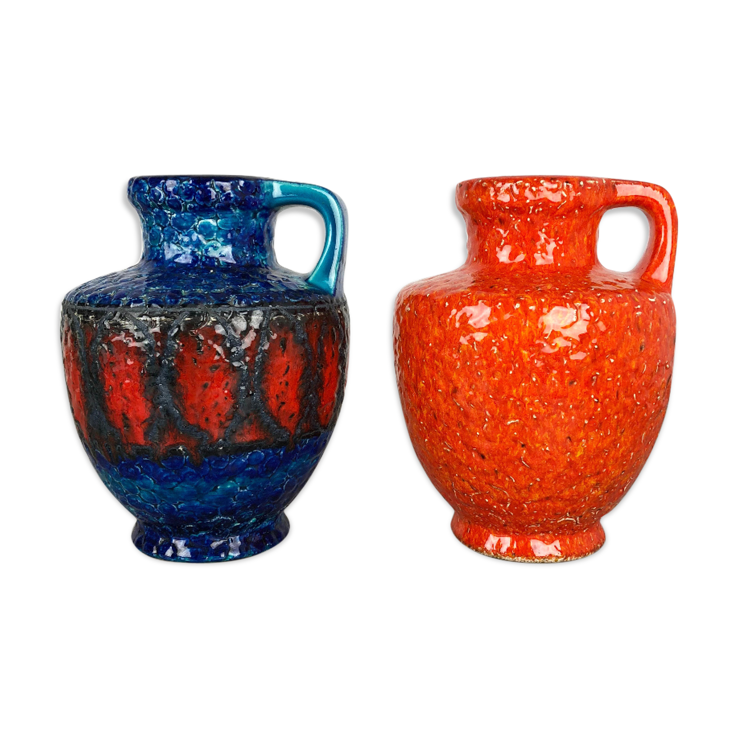 Set of 2 Multi-Color Fat Lava Op Art Pottery Vase Made Bay Ceramics, Germany