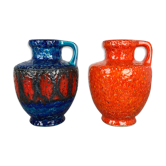 Set of 2 Multi-Color Fat Lava Op Art Pottery Vase Made Bay Ceramics, Germany