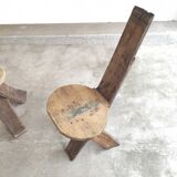 Set of 3 chairs brutalist tripod solid wood