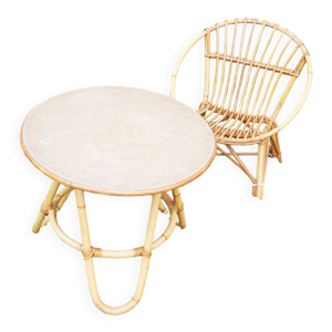 Ancien fauteuil & table pour enfant