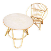 Ancien fauteuil & table pour enfant en rotin