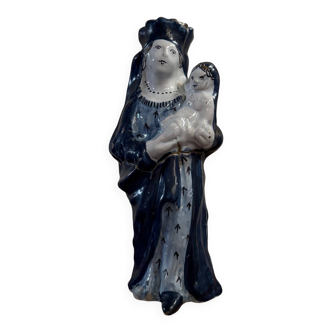 Vierge à l'Enfant XVIIIe fond bleu décor d'hermines
