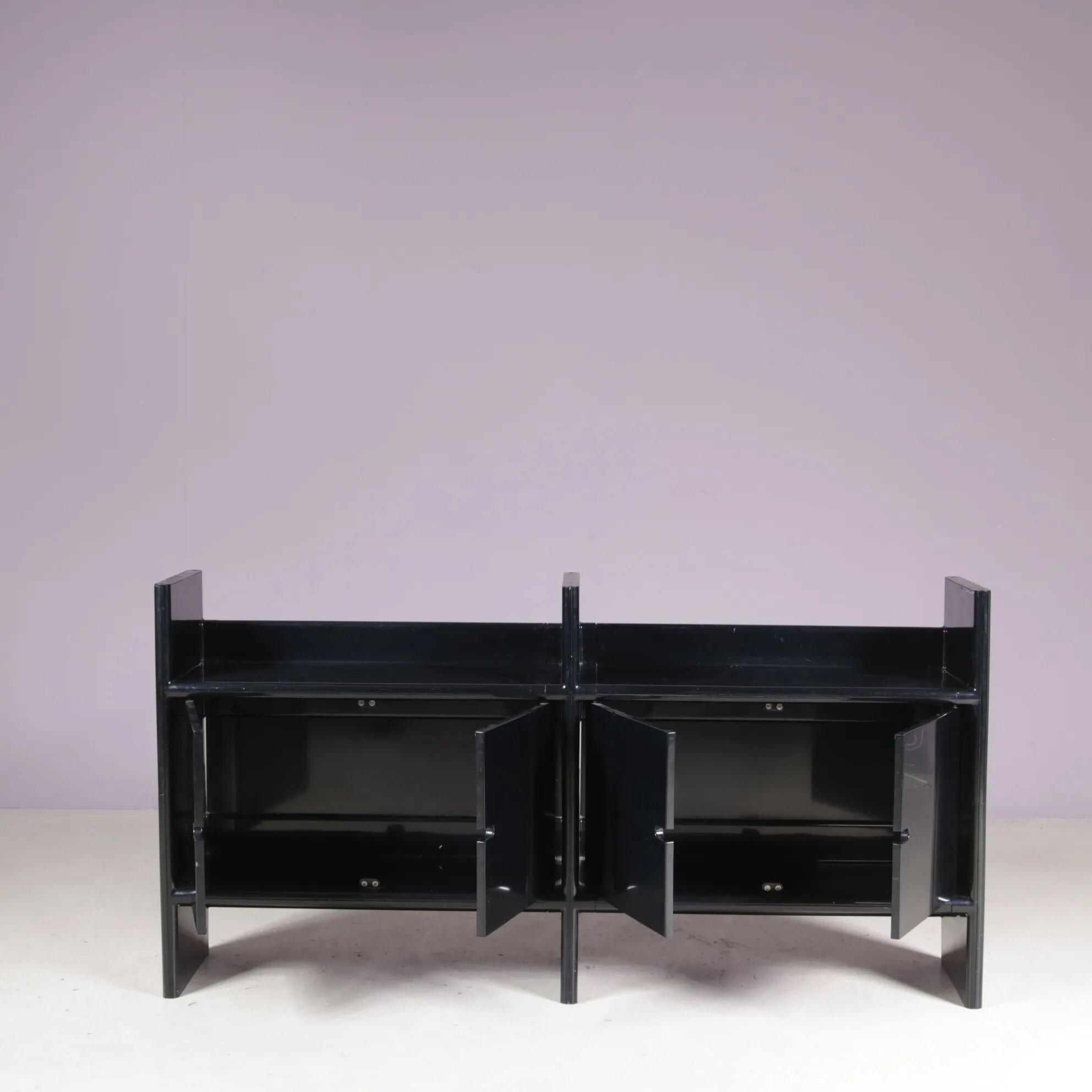 1970s low black plastic cabinet model Multiplo Harvey Guzzini Italy for Kastilia