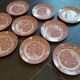 9 plates in pink English porcelain