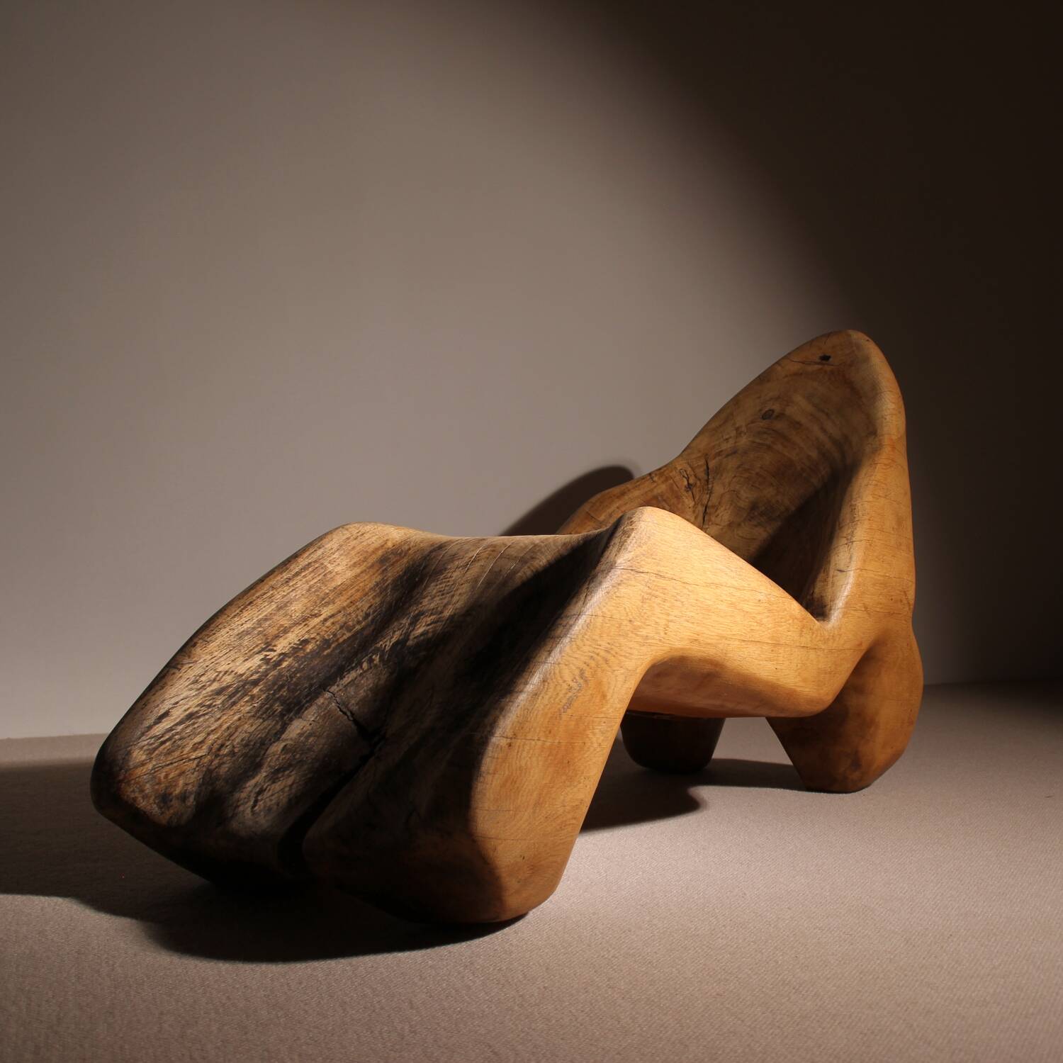 Brutalist Chaise Longue – Lounge Chair in Solid Oak | Germany 1970s