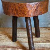 Brutalist tripod stool vintage folk art