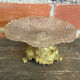 Antique art nouveau fruit bowl moulded glass + golden metal pedestal