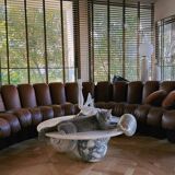 Round Coffee Table with Ball Sphere Legs Base in Violet Viola Veined Marble