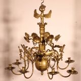 Bronze 8-Branch Chandelier Decorated with Birds