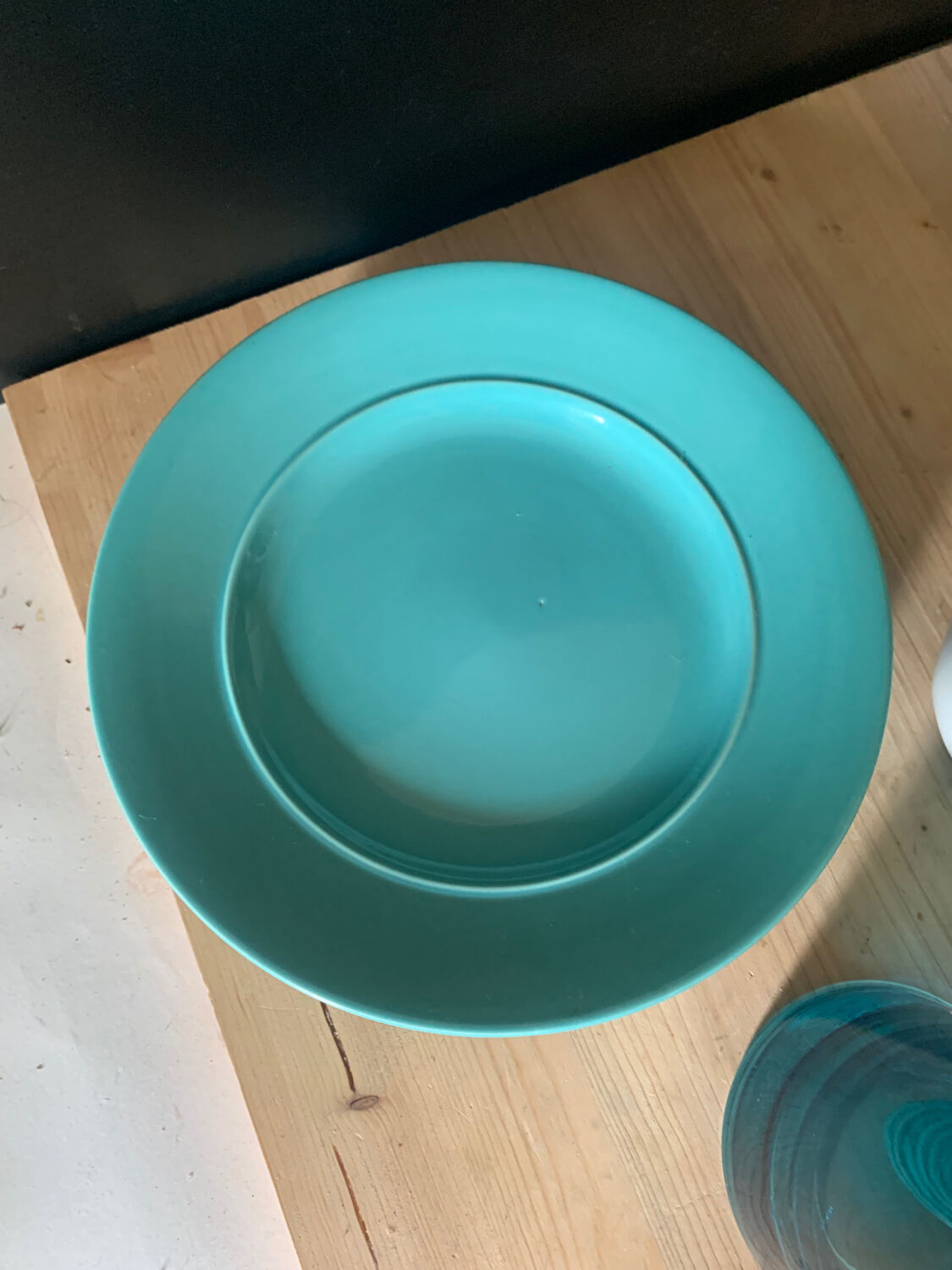 Turquoise blue earthenware plates