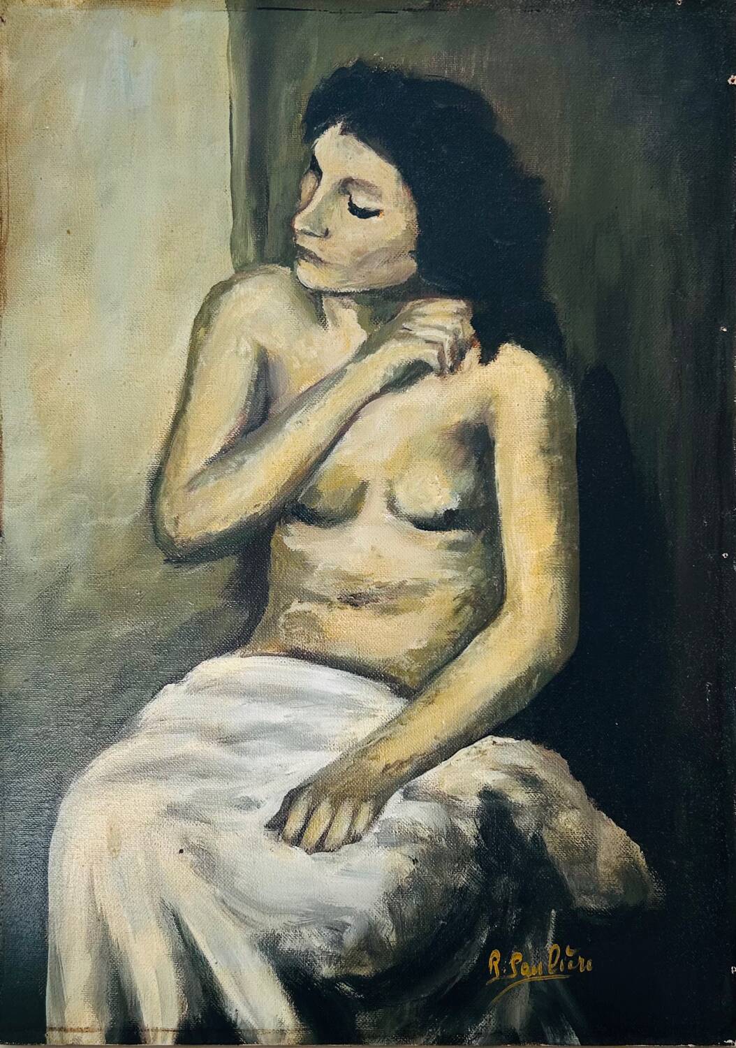 Brown female table signed R. Pauliere