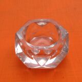 Pair of geometrizing shaped saltrons in cut glass
