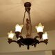 Large Art Deco sculptural chandelier in bronze and glass, 1930s