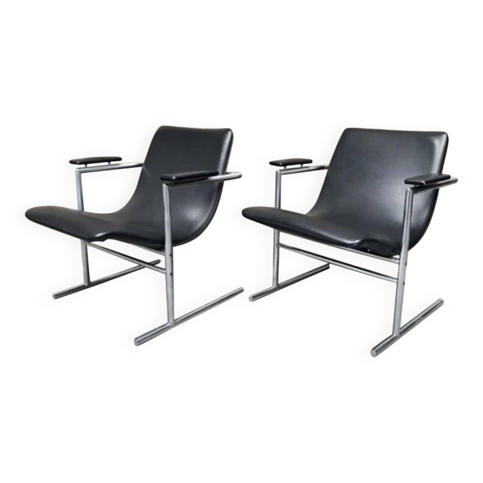 Rudi verelst "oslo" for novalux, pair of chromed metal and vinyl armchairs