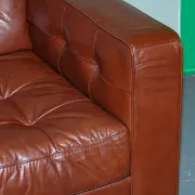 Vintage Minimalist Brown Leather Buttoned Armchair