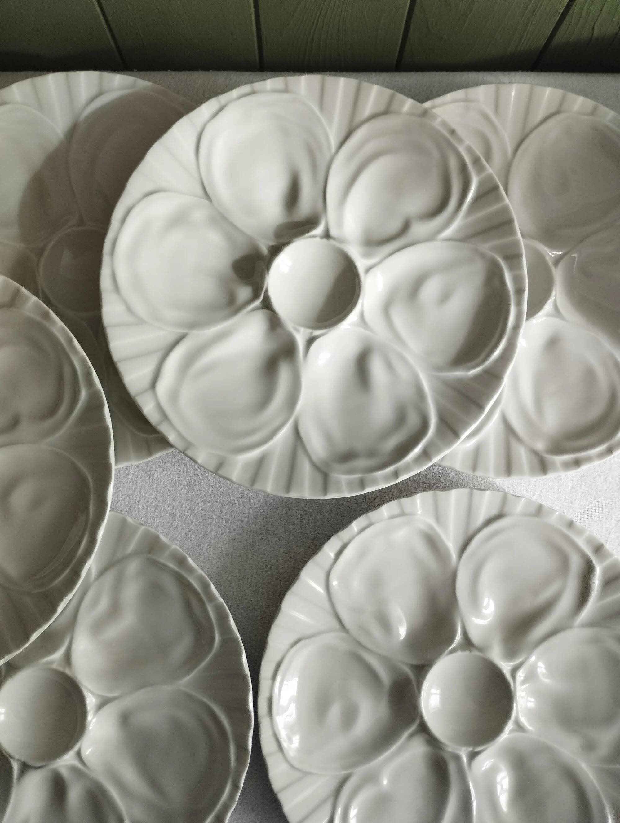 Lot de 6 assiettes à huîtres en porcelaine de Pillivuyt