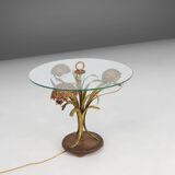 Table basse française de style Hollywood Regency avec éclairs en fleurs en laiton, 1950