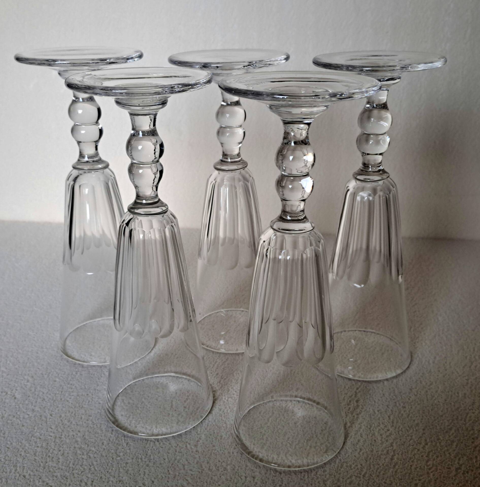 5 crystal Champagne flutes from Baccarat, Clermont model, 19th century.