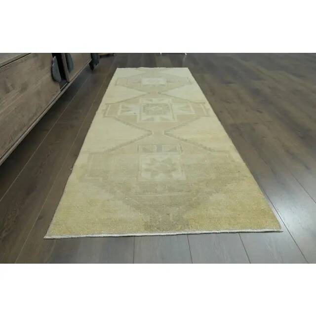 1970s Vintage Turkish Handmade Wool & Cotton Orange Runner Rug 86x230