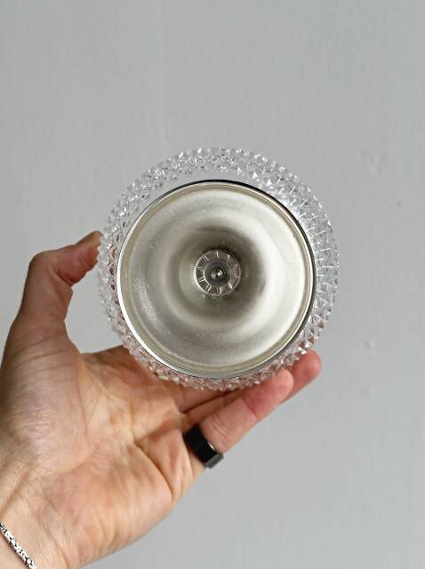 Antique sugar bowl in glass and lightweight metal