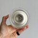 Antique sugar bowl in glass and lightweight metal