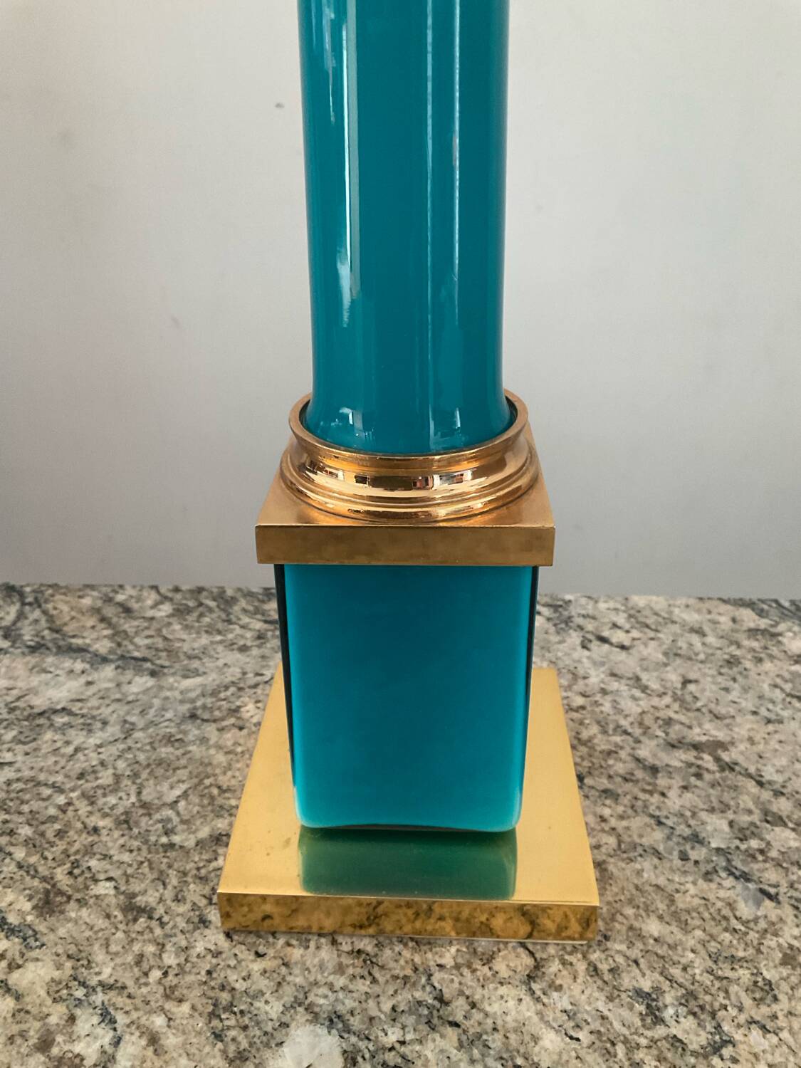 Vintage column lamp base in opaline and brass