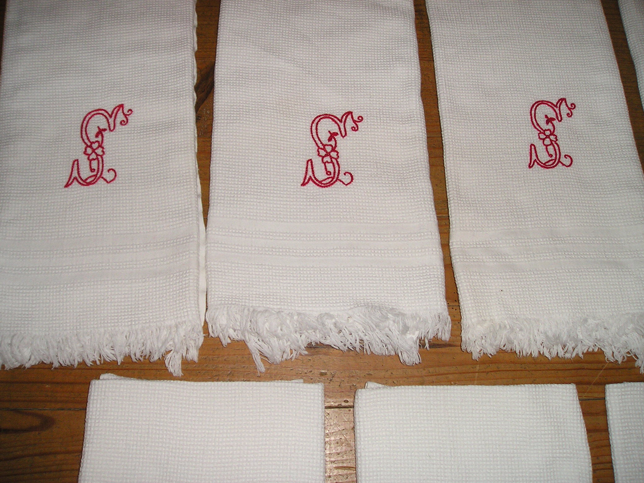 Lot of 9 honeycomb, S cross stitch Monogram towels